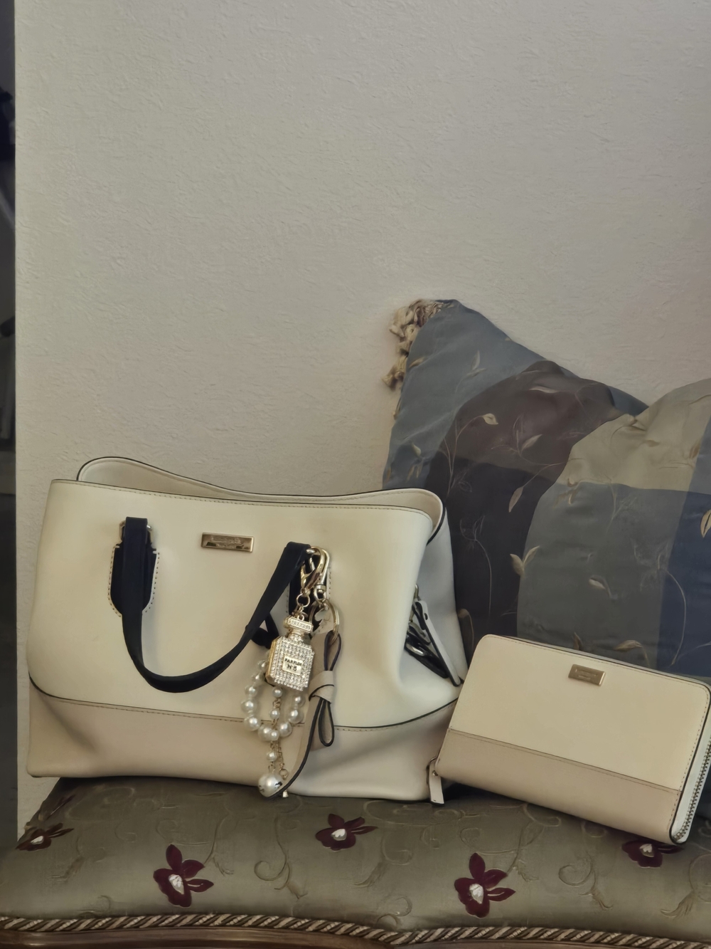 kate spade Cream and Black Tote with Matching Cream Wallet
